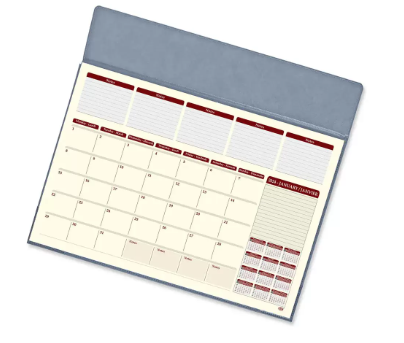 FIS Year Planner 2024 (English/French) with Vinyl Desk Blotter and Bonded Lether Flap, Grey - FSDKVIBLEF24GY