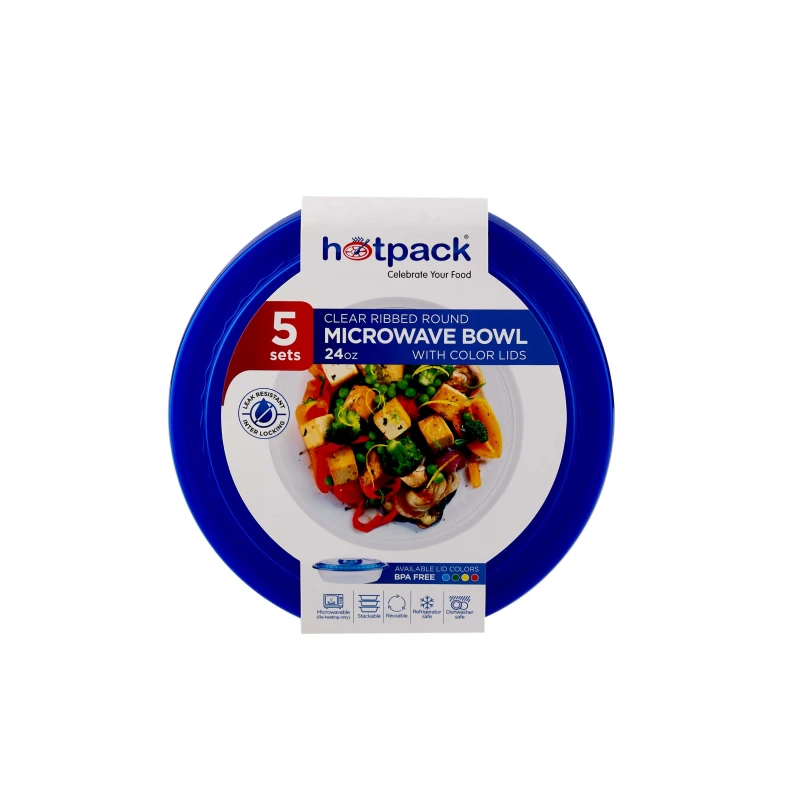 Round Ribbed Microwave Bowl With Color Lid 5 Pieces