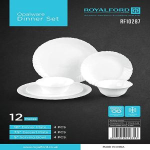 Royalford 12Pc Dinner Set Round1X4 - Glass - White - 12 PC SET