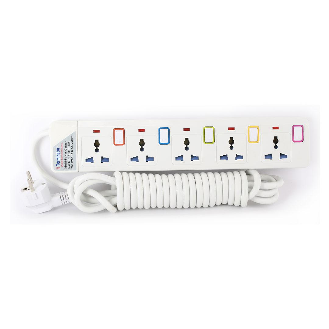 5 Way Universal Power Extension Socket With Individual Switches & Indicators 3M Suchko Plug