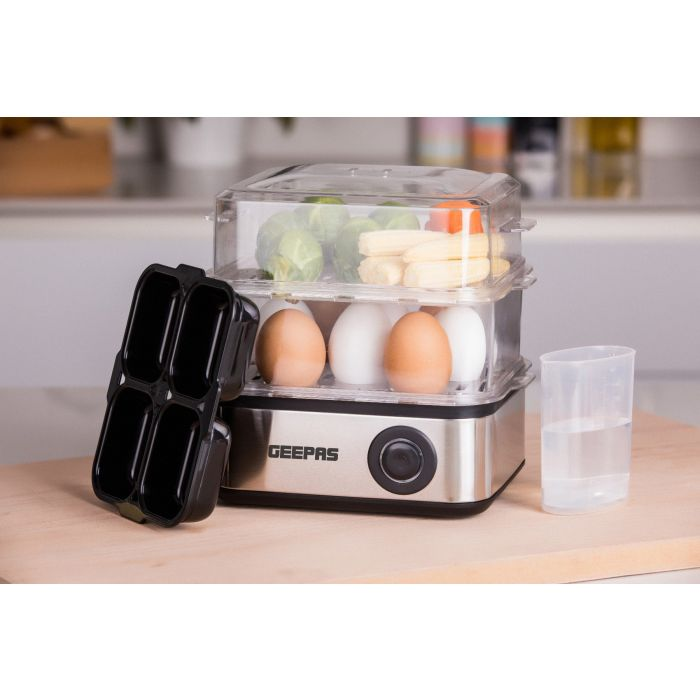 Geepas 500W Premium Electric Egg Boiler For 16 Eggs With Poacher & Omelette Maker Bowl, Can Boil, Poach And Make Omelettes