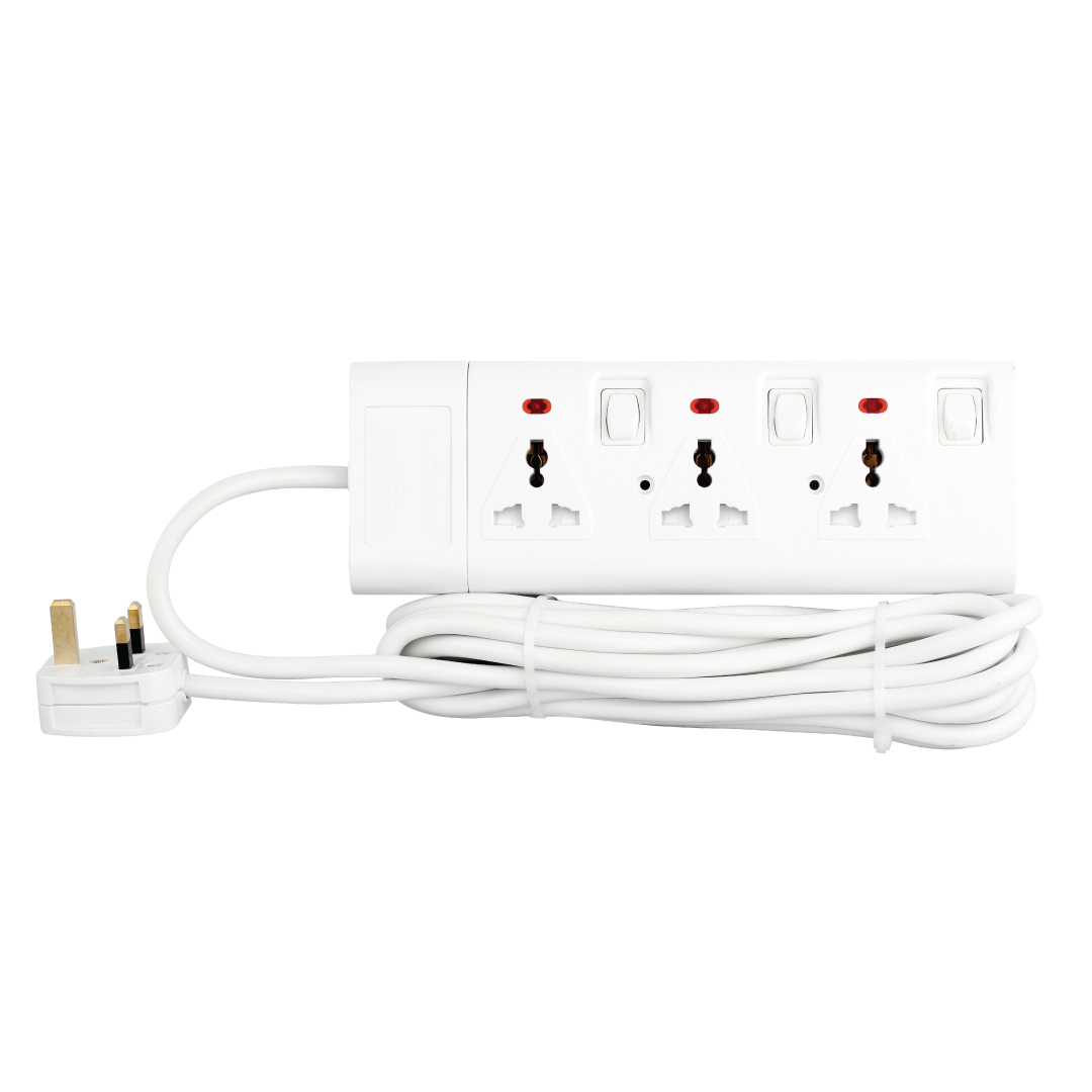 3-Way Universal Power Extension Socket With Individual Switch & Indicator