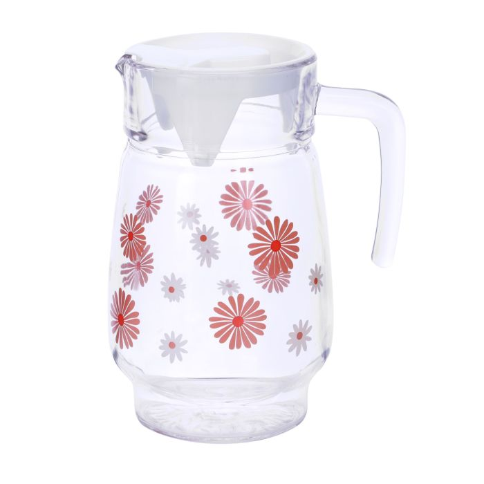 Royalford RF9830 1.3L Water Jug With 4 Glass Tumbler - Portable Multi-Purpose Jug With Lid For Water Picnic Juice, Durable Plastic, Spill-Proof Lid | Ideal For Household, Club, Pub, Bar, Coffee Shop, 