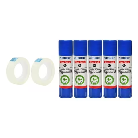 Maxi Glue Stick 8g Set of 5 With 2 Stationery Tapes Clear
