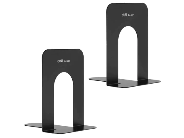 Deli 9261 Metal Book Ends, 6 1/2 inches, 43x29x19cm, 2pcs/set, Black
