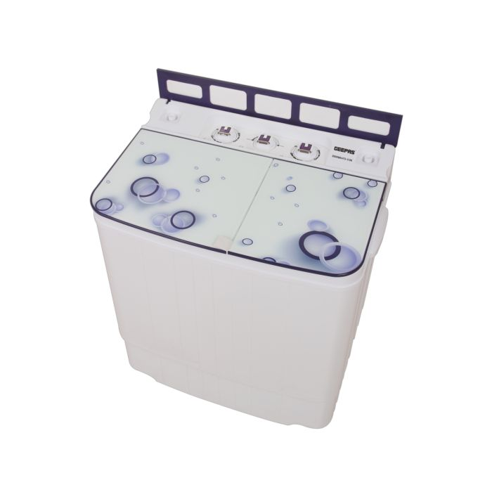Geepas Semi Automatic Washing Machine - 2 IN 1 Mini Compact Twin Tub Washing Machine 3.5 Kg Washer & Spinner Combo With Timer Contr, 2 Inlet Water Hose | 2 Years Warranty