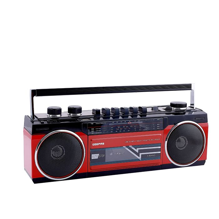 Geepas Radio Casset Recorder - Speakers With USB, SD Slots, MP3 & BT | Cassette Player, Microphone With Recording Function | Autostop Function | 2 Years Warranty