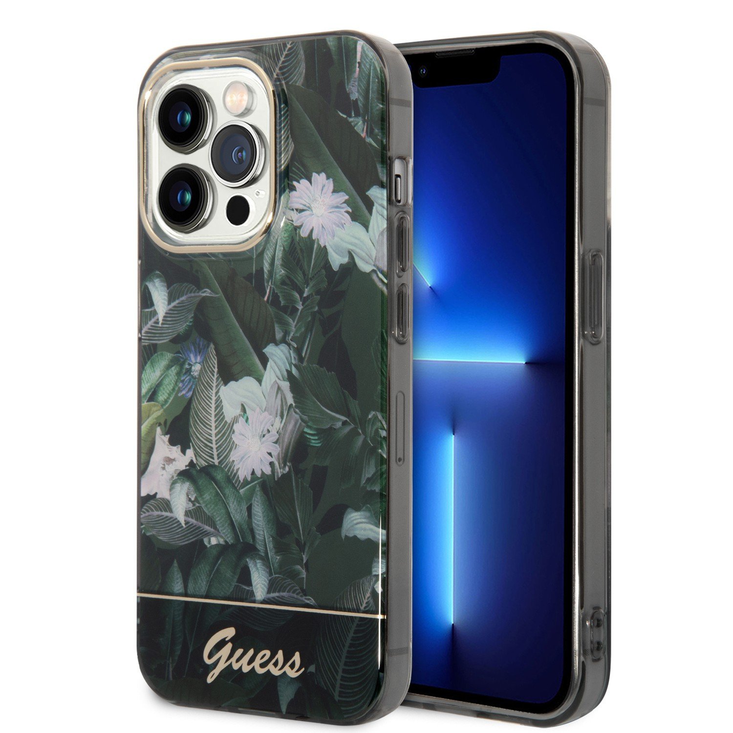 Guess PC/TPU IML Case With Double Layer Electroplated Camera Outline & Toile De Jouy For iPhone 14 Pro - Green