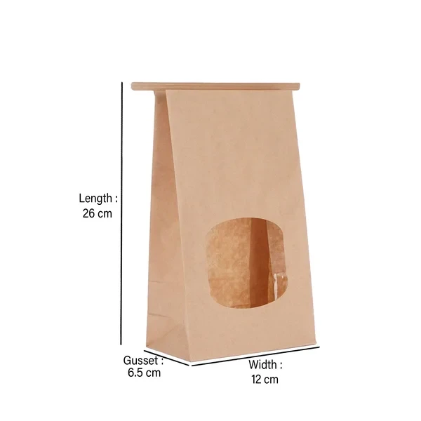 Tin-Tie Brown Bag With Window 500 Pieces Medium Size