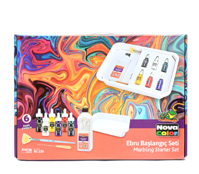 Nova Color Marbling Starter Paint Set With 800 Ml Of Purple Color Paint With 6 30 Ml Colors (Blue,Red,Yellow,Green,Black,White) And Brushes -KRPBNC-239