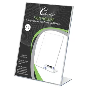 FIS L-Shape Slanted Signholder With Name Card Holder, A4 Pack of 6 Pieces -FSNA1304-6