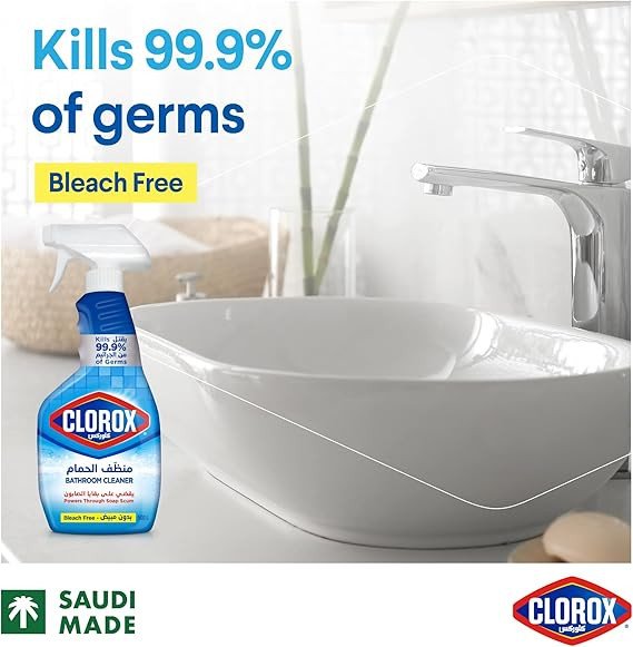 Clorox Bathroom Spray Cleaner, Bleach Free, 500 ml, Kills 99.9% Of Germs, Powers Through Soap Scum, Bleach Free