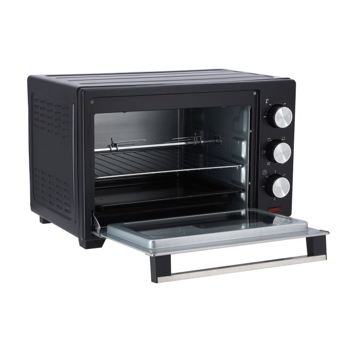 Geepas GO34049 25L Electric Kitchen Oven - Powerful 1600W With Crumb Tray, 60 Minutes Timer & Rotisserie & Convection Function | 6 Selectors For Baking & Grilling | 4 Accessories Included