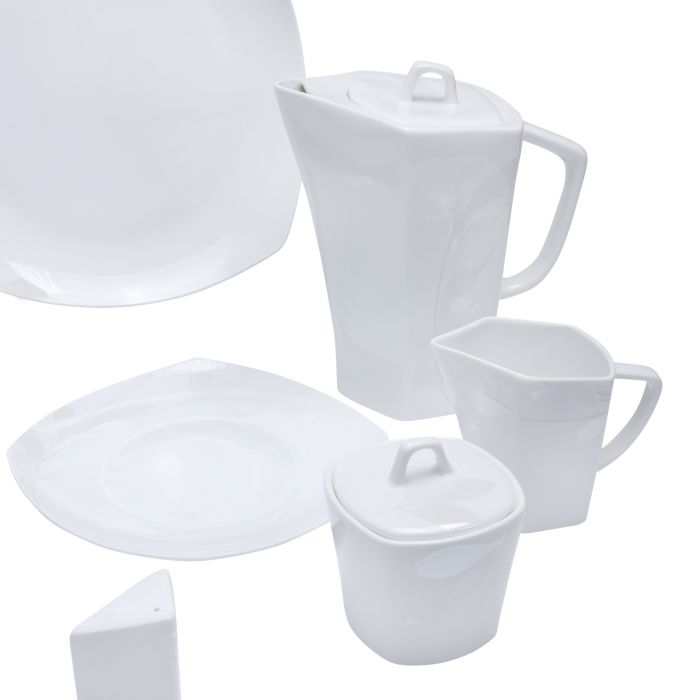 Royalford RF9786 39-Pcs Opal Ware Dinner Set - Portable Design Plates, Bowl, Pots, Cup & Saucer | Comfortable Handling | Perfect For Family Everyday Use, & Family Get- Together, Restaurant, Banquet & 
