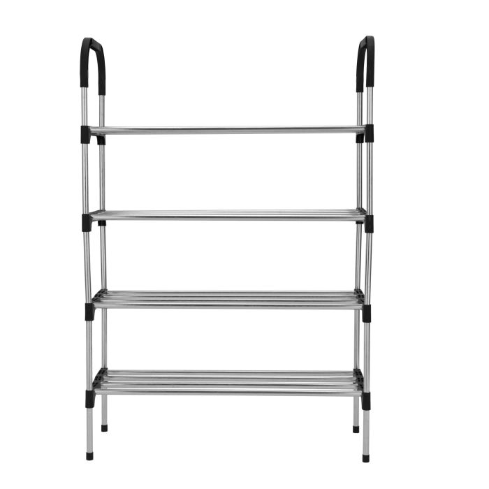 4 Tier Shoe Organizer, Galvanized Steel Rack, RF10441 | 12-Pair Storage Shelf For Bedroom, Closet, Entryway, Dorm Room | Storage Organizer For Book, Cloth Shelf