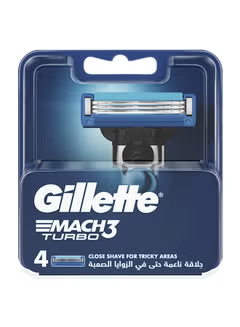 Mach3, Turbo 3D, 4 Blade Refills, Silver/Blue