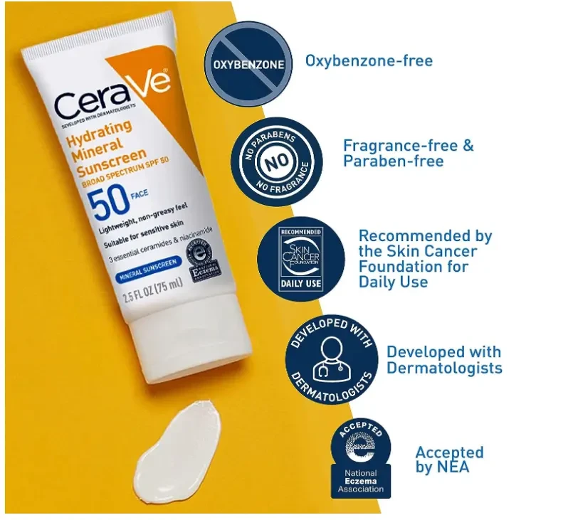 CeraVe 100% Mineral Sunscreen SPF 50 Travel Size Sunscreen 2.5 oz