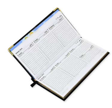 FIS 2024 Golden Slim Arabic English Diary Vinyl, 1 Side Padded Black -FSDI52AEG24BK