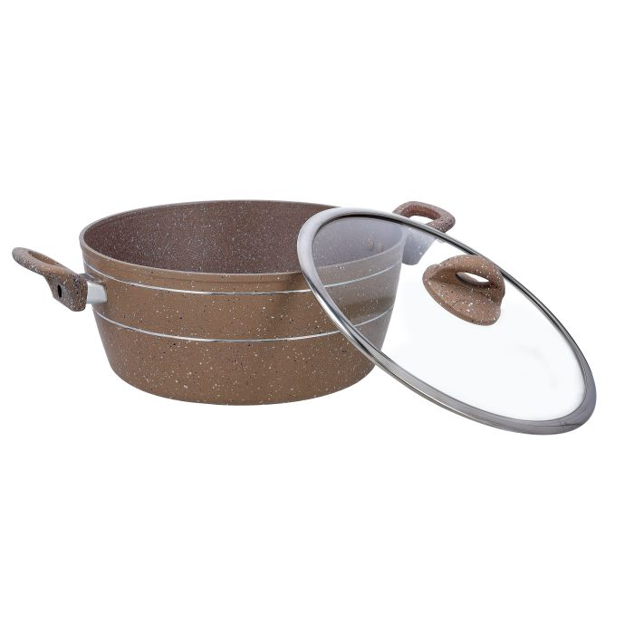 Royalford 30cm Smart Casserole With Glass Lid - Comfortable Handle, Durable, High-Quality Aluminium Construction | Non-Stick Granite Coating | Ideal For Gas, Hot Plate, Induction & Ceramic Hobs