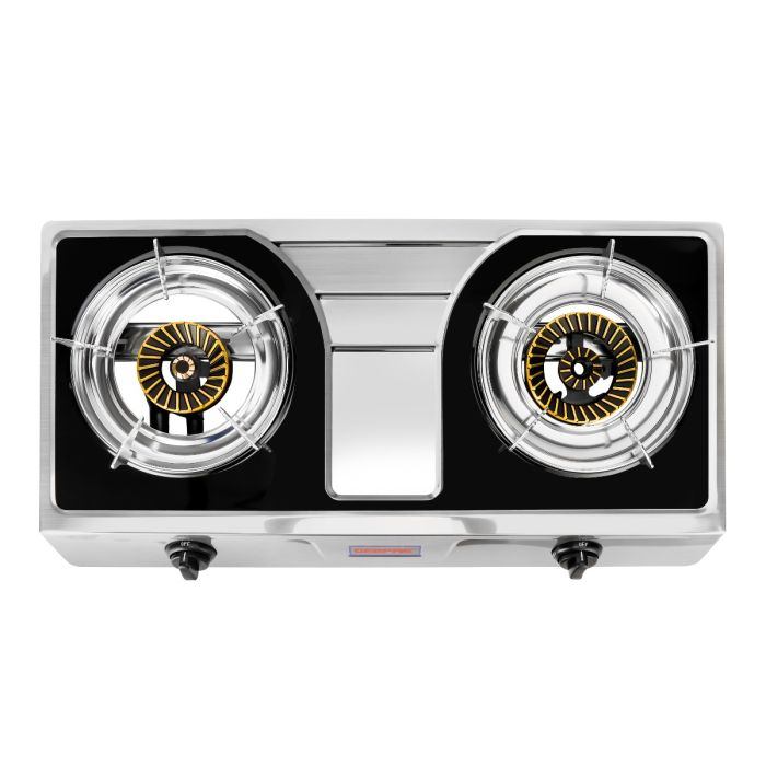 Geepas 2-Burner Gas Hob/Cooker - Attractive Design, Gas Range 2-Burner Stove Cooktop, Auto Ignition, Outdoor Grill, Camping Stoves| Stainless Steel Body | Compatible For Gas