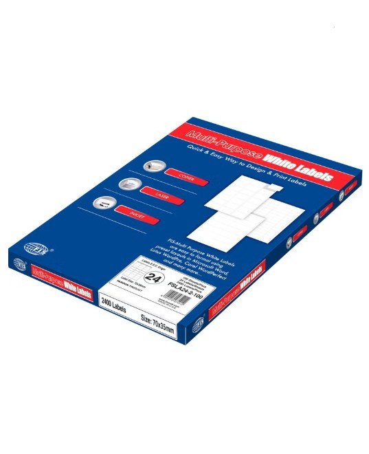 FIS Multipurpose Laser Labels, Colour White, Size 70X35MM, (24 Sticker x 100 Sheet) A4 Size, E.U. Origin Material - FSLA21-2-10