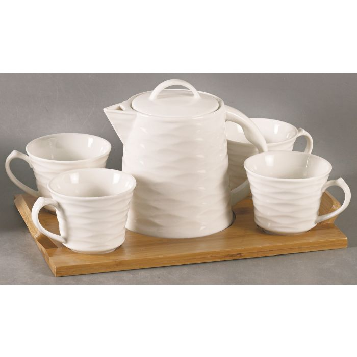 Royalford RF8682 Porcelain Tea Set With Bamboo Tray