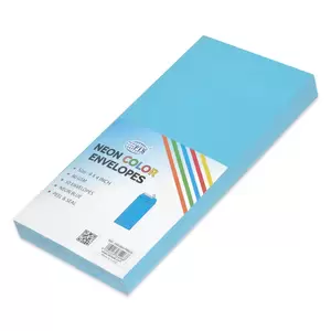 FIS Pack of 50 Neon Color Envelopes, 80 GSM, Peel & Seal, Size 9 X 4 Inch, Color Blue