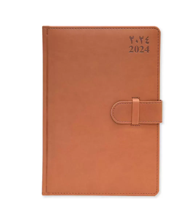 FIS Golden Agenda Diary 2024 (Arabic/English) Italian PU, 1-Side Padded, Brown - FSDI75AEPG24BR