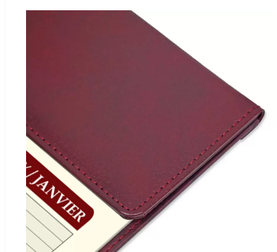 FIS Year Planner 2024 (English/French) with Vinyl Desk Blotter and Bonded Lether Flap, Maroon - FSDKVIBLEF24MR