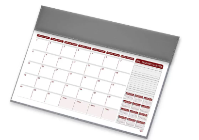 FIS Year Planner 2024 (English/French) Vinyl Desk Blotter, Grey - FSDKVIEF24GY