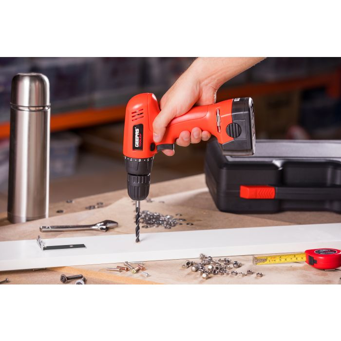 Geepas GT7671 27 Pcs Cordless Drill 12V Combination Tool Kit - Includes Handtools, Drill, & Screwdriver, No Load Speed, Less Power Consumption, LED Light, Battery LED