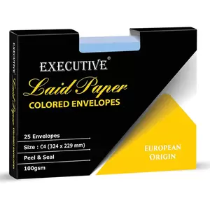 FIS Executive Laid Paper Envelopes Peel & Seal, Pack of 25 Pcs. Blue Color, C4 (324 x 229 mm) Size, 100 GSM - FSEE1027PBLB25