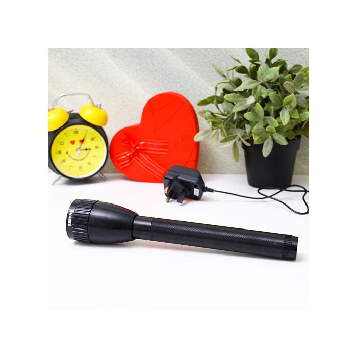 Geepas Rechargeable LED Flashlight - Hyper Bright Cool White Micro Chip LED 2000 Meters Range, Portable Torch | Charge 500 Times, High Durable Battery, Highly Durable Waterproof Body