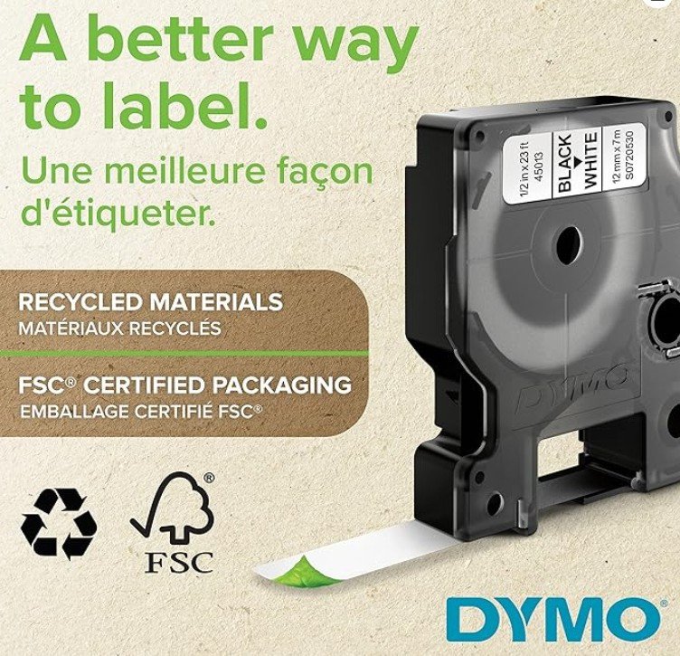 DYMO Standard D1 45018 Labeling Tape Black Print on Yellow Tape – 12mmx7mm | S0720580