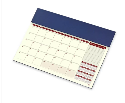 FIS Year Planner 2024 (English/French) with PVC Desk Blotter and Italian PU Flap, Blue - FSDKPEF24BL