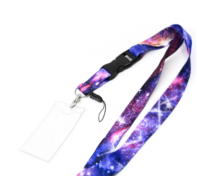FIS Bag of 1 Fancy Lanyard With Metal Hook Width:2.5CM, Length:90CM with Transperent Name Badge 62x102 MM Purple/Blue Color -FSNAF1-1