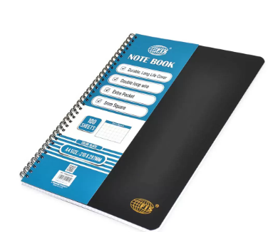 FIS PP Spiral Note Book, Size A4, 5mm Square, 100 Sheets, Black - FSNBA45PPBK