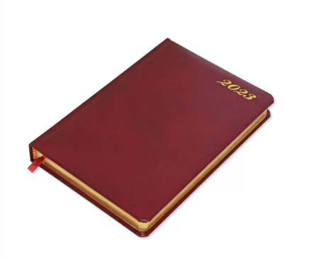 FIS A5 Diary 2023 (English) Golden Bonded Leather, Maroon - FSDI26EGB23MR