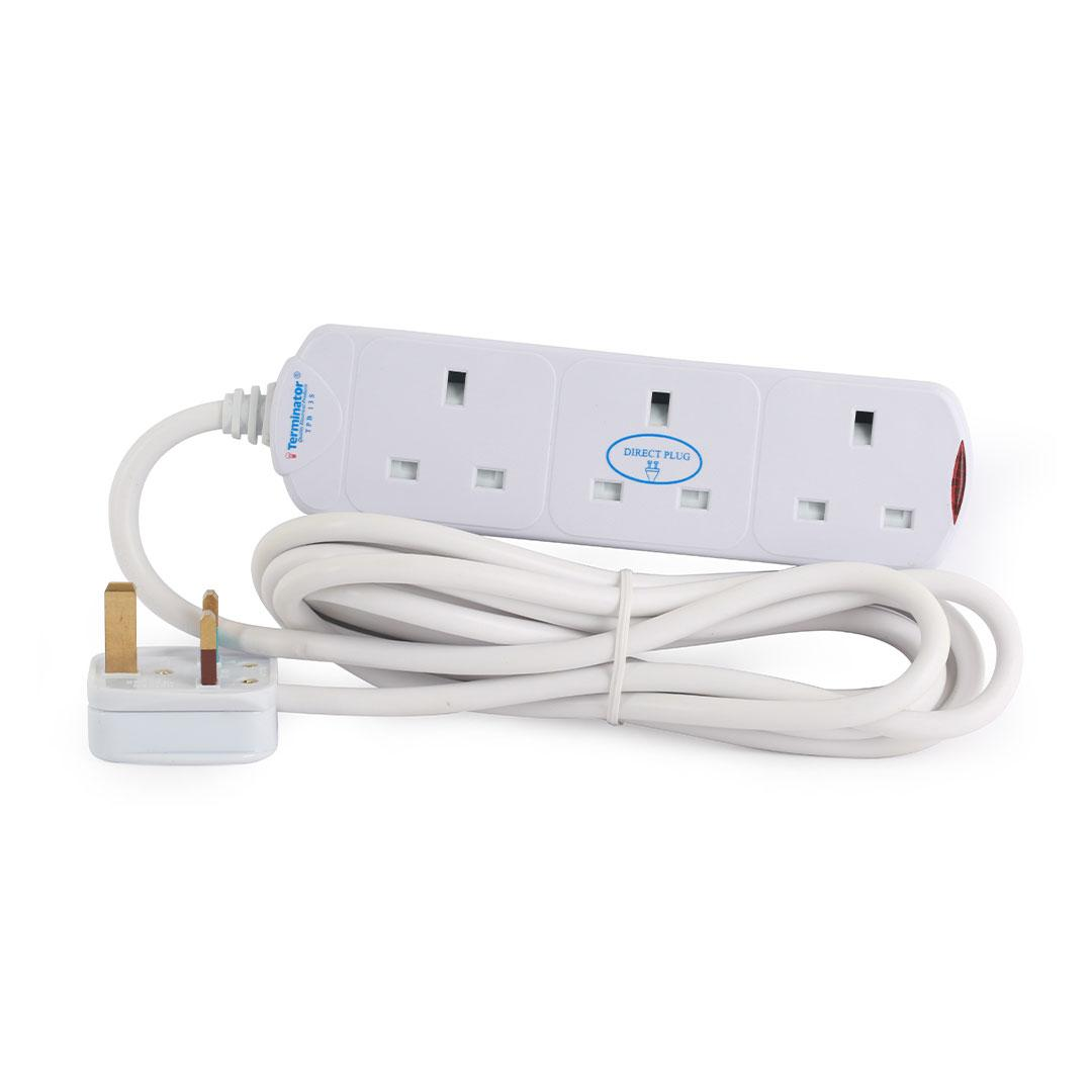 3 Way UK Power Extension Socket 2M 1.25mm2 Cable 13A Plug