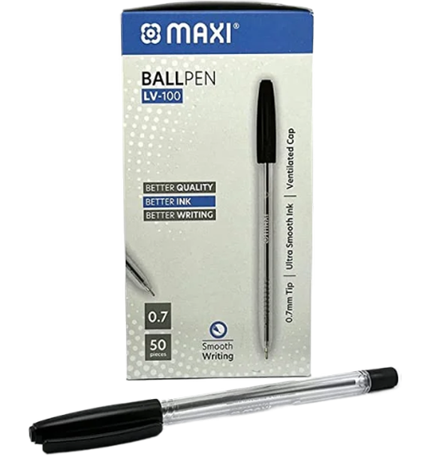 Maxi LV-100 Ballpoint pens. 0.7mm Blue , Black , Red , Green ( Pack of 50)